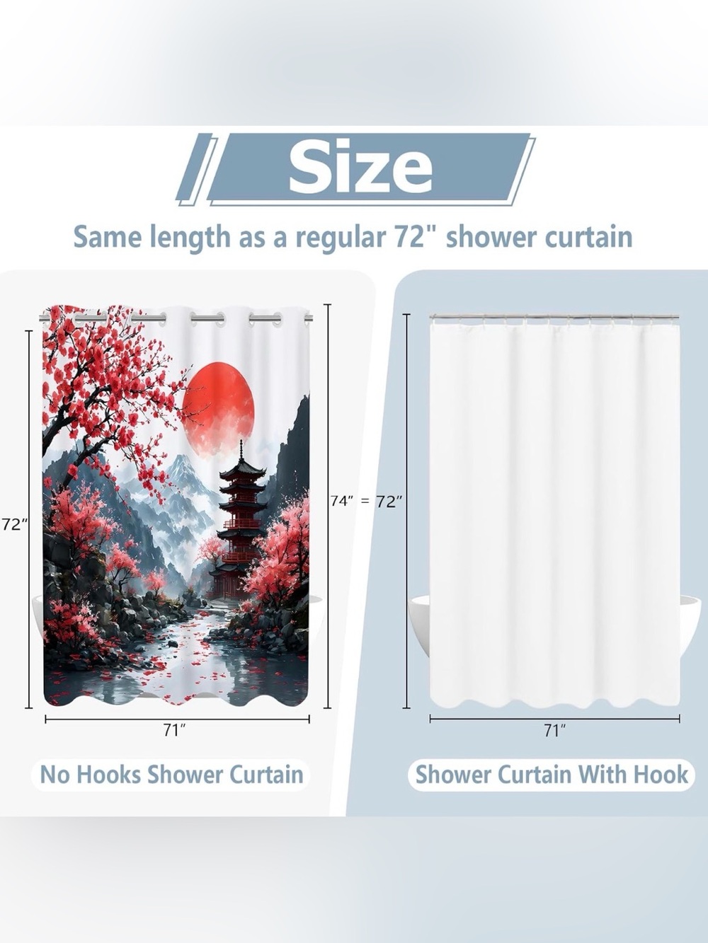 No Hook Japanese Anime Shower Curtain with Snap in Liner - Picture 5 of 7